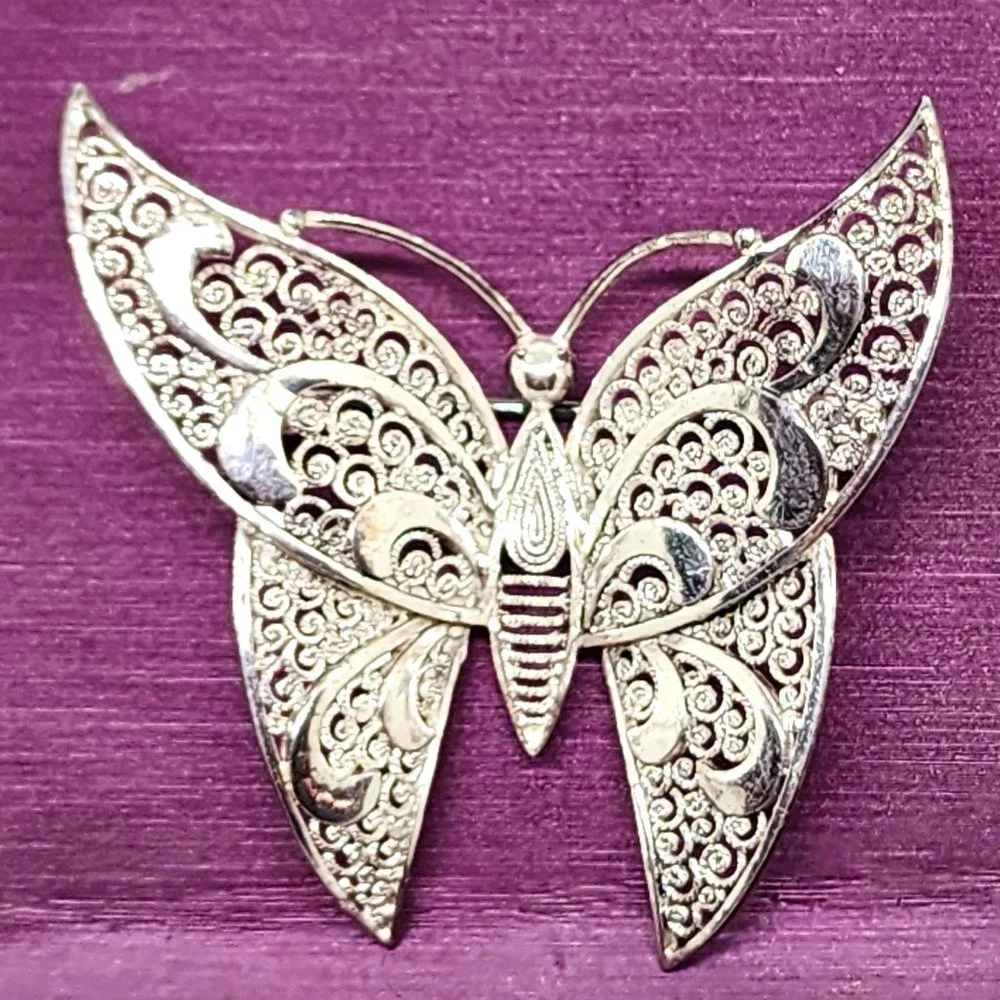 Vintage Sterling Silver ALICE CAVINESS Filigree Butterfly Germany Pin Brooch
